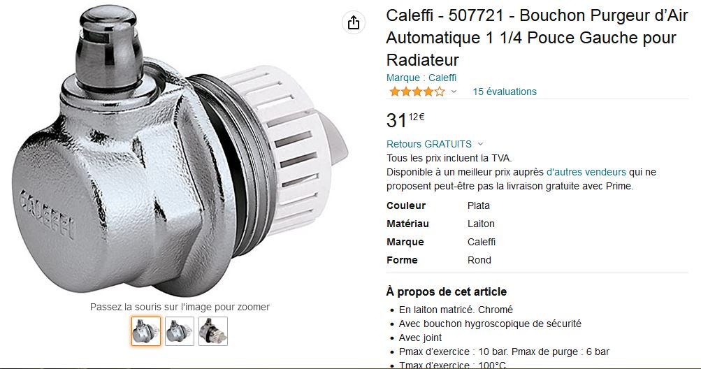 Purgeur d air automatique à flotteur pour radiateur aluminium